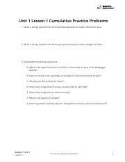 In this <b>unit</b>, they extend the definition of exponents to include all integers, and in the process codify the properties of exponents. . Unit 1 lesson 1 cumulative practice problems answer key